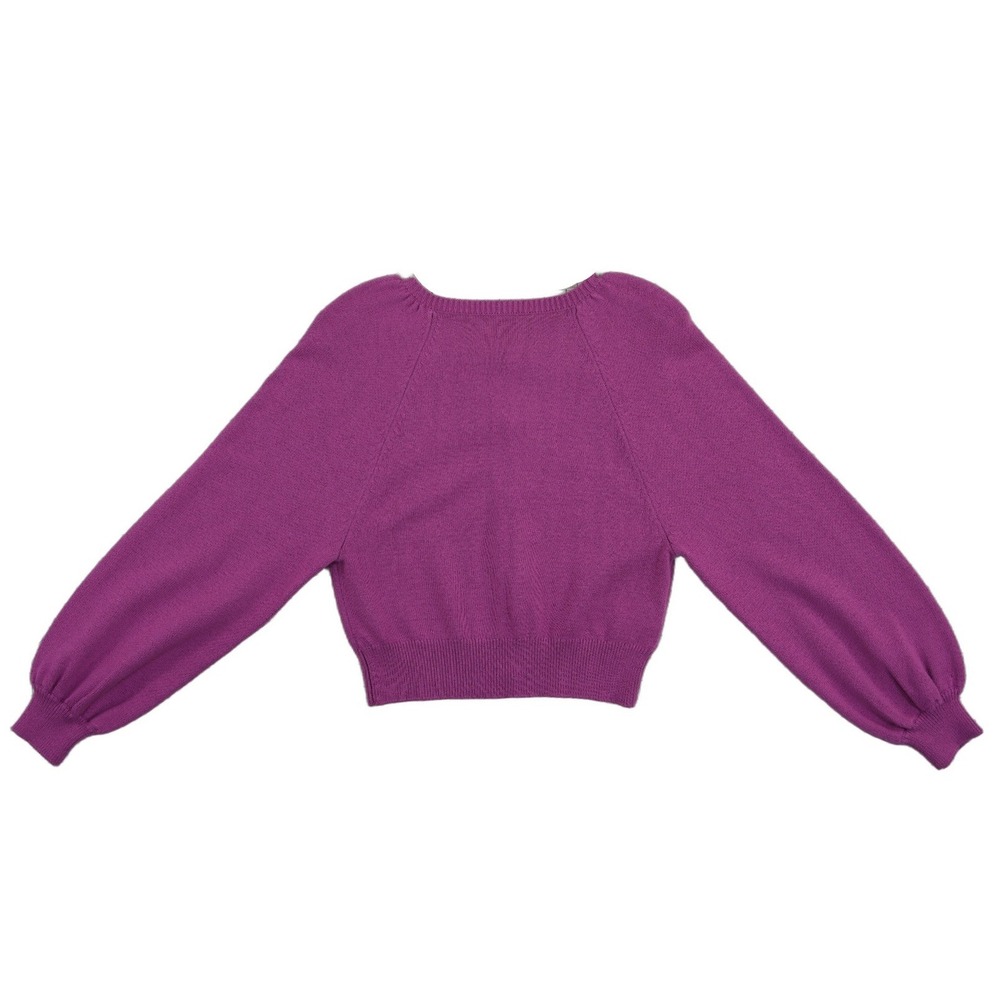 Ann Taylor Cardigan Sweater Women's Size Small Purple Pink‎ Cropped Puff Sleeve - Picture 3 of 7